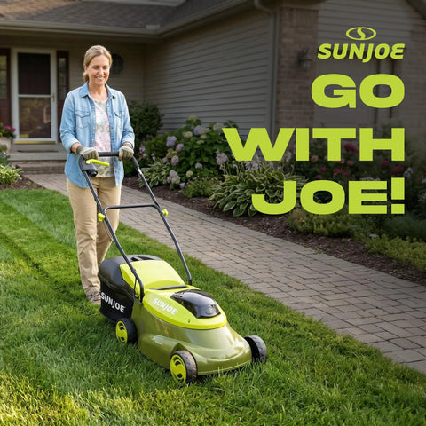 Walk-Behind Cordless Push Lawn Mower With 14 Inch Cutting Width Brushless Motor Rechargeable 4Ah Battery And Charger Green 24V For Small To Medium Lawns used on front yard grass