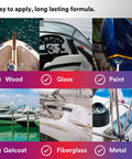 Various applications of Adhesive Sealant 5200 Fast Cure for Boats & RVs on wood, glass, fiberglass, and metal surfaces.