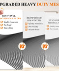 Comparison of best vinyl coated polyester, reinforced polyester, and standard fiberglass meshes with quality features highlighted.