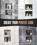 Tile Ready Shower Niche Insert For Recessed Bathroom Storage in various tiled settings