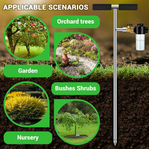 Deep Root Watering Spike For Trees With Fertilizer Bottle Stainless Steel Root Feeder Brass Valve T Handle Irrigation Tool