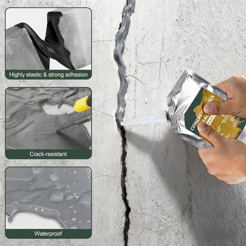 Applying Self Leveling Concrete Crack Filler for Driveways and Patios, Heavy Duty All Weather Elastic Sealant to cracked surface