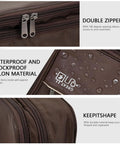 Close-up of Waterproof Double Layer Electronics Organizer Bag in classic brown showcasing zippers and waterproof material.