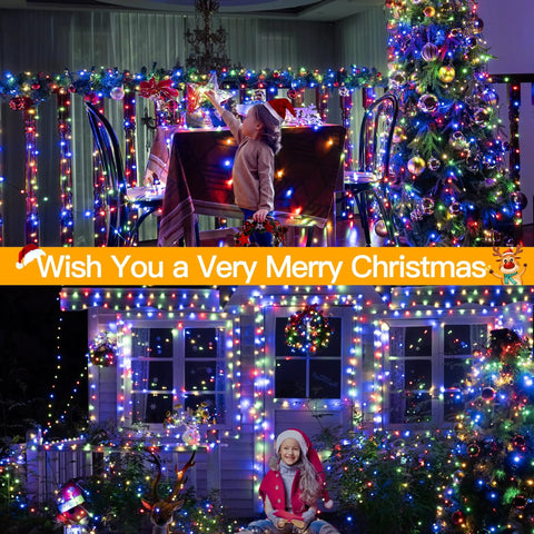 Child enjoying Christmas under 1000 LED Christmas Lights 330 Ft Outdoor Indoor With Remote IP67 Waterproof Dimmable 8 Modes.