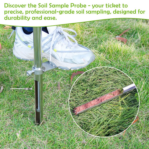 40 Inch Stainless Steel Soil Sample Probe With T Style Handle for precise soil core sampling in garden, farm, lawn, golf course, and outdoor use.