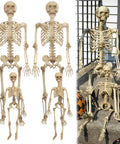 Posable Life Size Skeleton Family Four Piece Set Two Adults At 5ft 4in And Two Kids At 2ft Flexible Joints Displayed on Porch