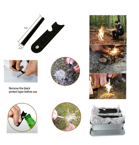 Emergency Fire Starter Kit With Pre Shaved Magnesium, 3.15 Inch Ferro Rod, 4 Inch Waxed Rope, Waterproof Tin in use outdoors