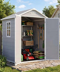 6x4 ft resin outdoor storage shed with floor lockable door weatherproof plastic shed for patio furniture garden tools bike gear