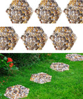 6 Pack Natural River Rock Hexagon Stepping Stones For Garden Pathway Mats With Non Slip Mesh Backing on grass pathway