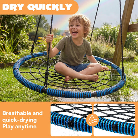Child on 40 Inch Spider Web Saucer Swing With 750Lb Capacity For Kids Outdoor Backyard Playground Net Swing Easy Assembly