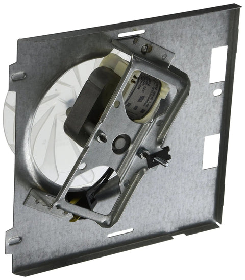 OEM Authorized Fan Assembly S97006939 For Broan, silver finish, replacement part with durable motor, shown on mounting bracket