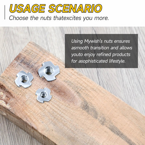 180 Pcs T Nuts Set With 4 Pronged Blind T Nuts In 1/4-20, 5/16-18, 3/8-16 Sizes Pro Grade Zinc Plated Alloy Steel For Woodworking Projects, Furniture Hardware, Rock Climbing Holds And Threaded Insertion on wood board