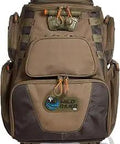 Nomad Lighted Tackle Backpack With Four PT3600 Trays Orange And Sand All Day Night Fishing Gear LED Illumination front view.