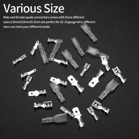 360 Pcs Spade Wire Connectors Kit For Car Audio And Electrical Wiring 2.8mm 4.8mm 6.3mm Quick Splice Crimp Terminals