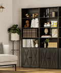 Industrial Bookshelf With Doors, 6 Tier Floor Standing Bookcase, Heavy Duty Display Shelf, solid wood rack, organized knick knacks.