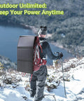 Person hiking with 40W Portable Foldable Solar Panel Charger With Kickstand For Outdoor Power Stations, backpack mounted