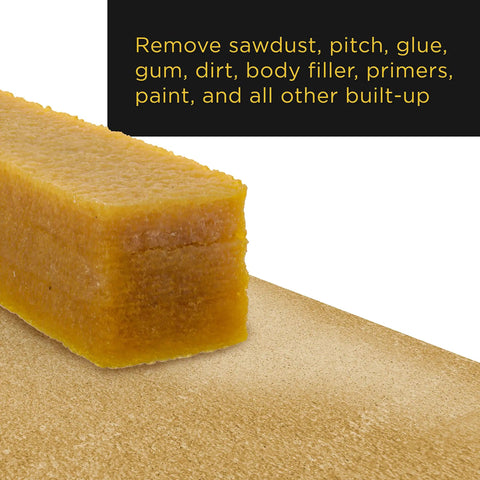 Close-up of 8 inch natural rubber abrasive cleaning stick for sandpaper, sanding discs, belts and skateboard grip tape removes sawdust.