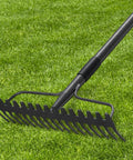 63 Inch Bow Rake With 17 Steel Tines And Stainless Handle on grass, heavy duty garden rake for loosening soil and lawn care