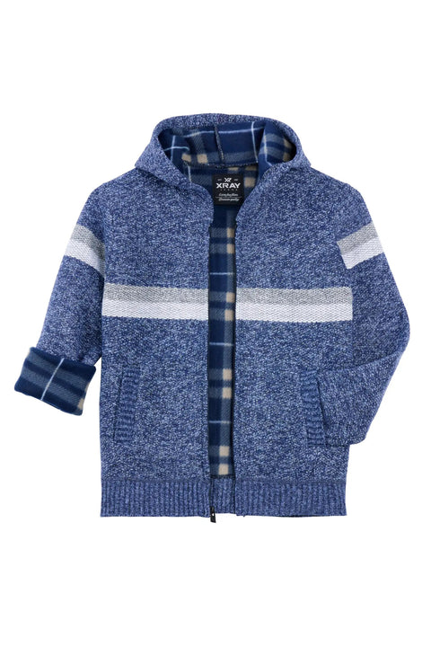Cozy Kids Zip Hoodie With Fleece Flannel Lining Full Zip Hooded Sweater in blue knit, ages 6-12, winter wear for boys