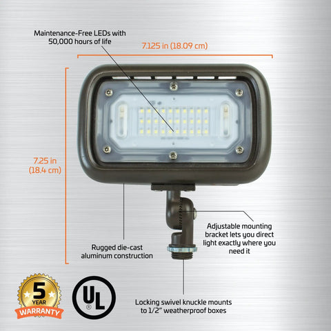 Two Pack LED Wall Wash Flood Light Set Outdoor 30W Die Cast Aluminum Bronze Weatherproof Landscape Lighting With 2695 Lumens At 3000K Warm White 120 To 277V Half Inch Knuckle Mount Ideal For Yard Wall Garden Sign Lighting.