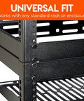 Rack Mount Screws 10 By 32 Steel With Attached Nylon Washers And Pilot Point Heads in black rack, close-up view