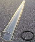 Replacement Glass Tube For Four Sided Pyramid Patio Heaters 49 Point 5 Inches Tall And 4 Inches Diameter Fits Hiland Fire Sense And Similar Models Easy Install Durable Outdoor Heater Glass Component showing quartz tube on ground with rubber ring