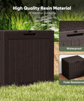 Weatherproof 31 Gallon Deck Box With Lockable Lid For Outdoor Patio Garden And Backyard Storage Keeps Cushions Tools And Packages Safe And Grab-And-Go Ready For Secure Deliveries And Indoor Or Outdoor Use Durable Resin Chest, shown with waterproof and fade-resistant features.