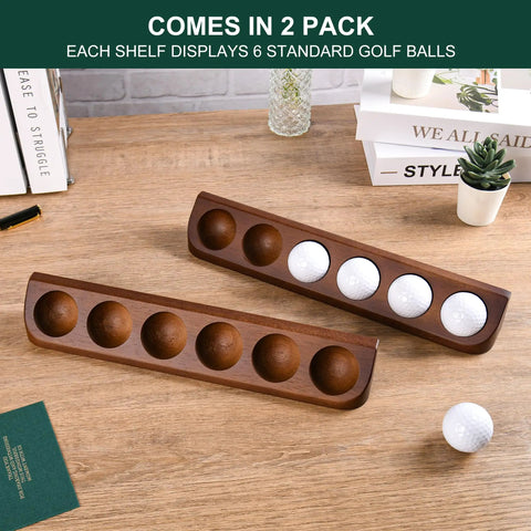 Two Pack Golf Ball Display Case Wall Mount For Twelve Standard Golf Balls Dope Wooden Memorabilia Display with balls