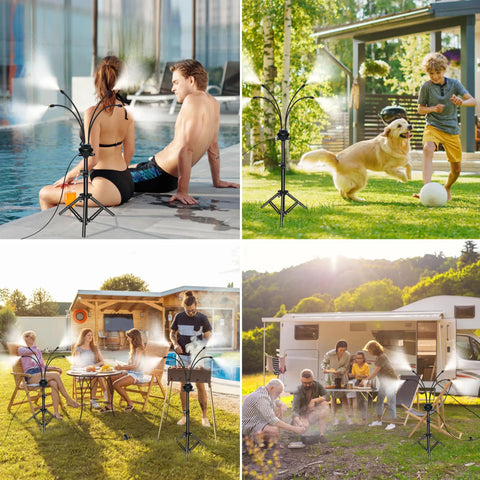 Adjustable Standing Outdoor Misting System For Patio Cooling 2.6 To 3.6 Ft Height Portable Water Mister in various settings