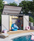 5.7 Ft Wide Galvanized Steel Horizontal Garbage Storage Shed With Lockable Door Bolt Black Outdoor Yard Patio Garden Shelter