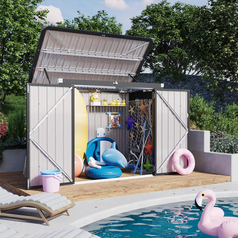 5.7 Ft Wide Galvanized Steel Horizontal Garbage Storage Shed With Lockable Door Bolt Black Outdoor Yard Patio Garden Shelter