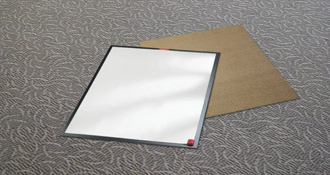 Low-Profile Framed Floor Mat With Sticky Dirt-Grabbing Surface And Durable Backing, White On Black, 31.5 In X 25.5 In, on carpet