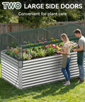 8x4x3 ft Tall Galvanized Raised Garden Bed With Self Watering System and Mesh Cover in backyard with plants