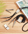 3 Sets Iron Bolo Tie Findings Kit With Sterling Silver Plated End Caps Textured Round Slides Black Cord And Replacement Buckle Clasps