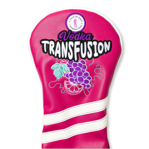 Premium Synthetic Leather Golf Head Cover For Woods And Drivers with Vodka Transfusion design, unique tour quality golf accessory.