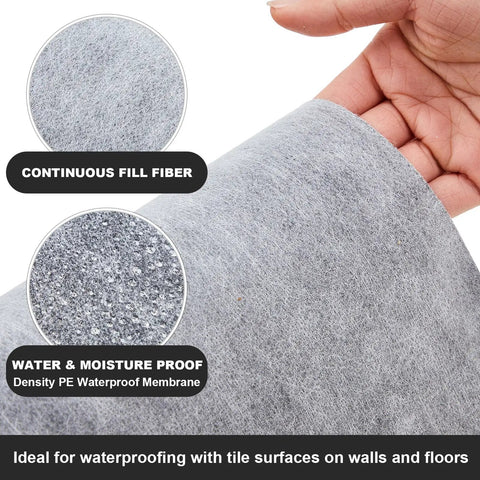 Heavy Duty Waterproof Membrane Roll For Showers And Saunas With Solid PE Fabric Underlayment Coating, showcasing gray fiber material.