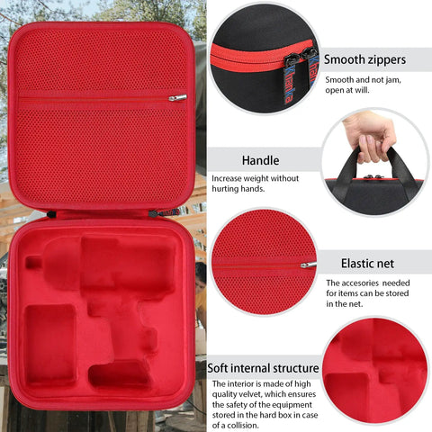 Interior of Durable Hard Case For Milwaukee 2767-20 M18 FUEL Half Inch Impact Wrench Case Only with red EVA shell and mesh pocket.