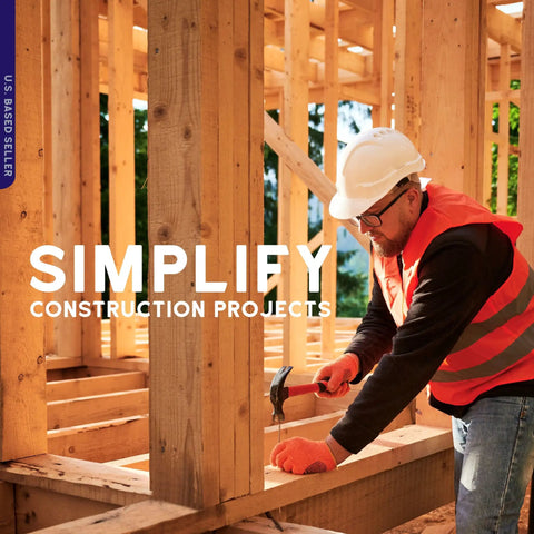 Construction worker using a hammer at a building site, wearing safety gear, highlighting simplification of construction projects.