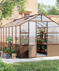 8x14 Ft Wooden Greenhouse For Outdoors With Walk In Design Polycarbonate Panels Lockable Door Roof Vent Heavy Duty Pine Frame
