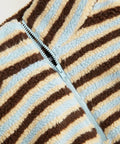 Close-up of Cozy Fleece Stripe Stand Collar Drawstring Half Zip Oversized Sweatshirt Sky Blue Medium fabric texture