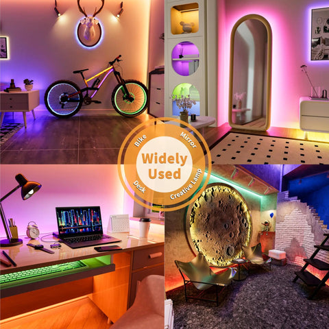 5V USB RGB COB LED Strip Light 4.92ft Color Changing Tape With Bluetooth Control in various creative room settings