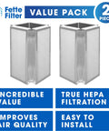 Premium 3 In 1 H13 True HEPA Filter Replacement For Medify MA 50 Air Purifier 2 Pack displayed with packaging highlights