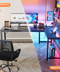 63 Inch L Shaped Desk With Power Outlets And USB C Port, Reversible Corner Computer Desk in dual setup, home office and gaming.