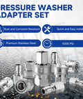 Front view: 12-piece stainless steel pressure washer quick-connect adapter set, 3/8 in, female NPT.