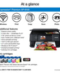 Slick Wireless Color All In One Inkjet Printer Featuring Killer Five Color Photo System For Crisp Documents And Legit Eight By Ten Prints Perfect For Your Home Office Setup Or Creative Project Workflow, showing the Epson XP-6100 with photos.