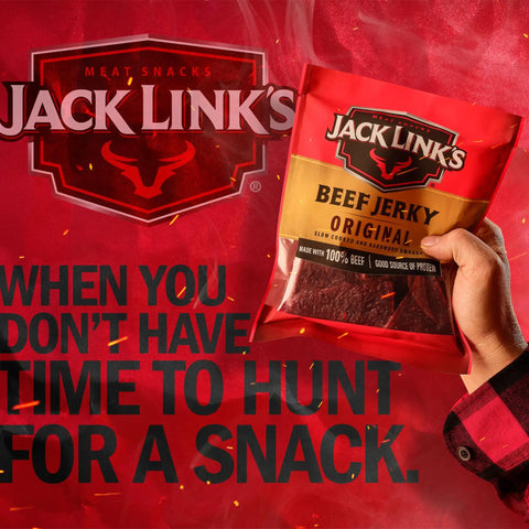 Original Beef Jerky Half Pounder Made With 100 Percent Real Beef Ready To Eat Protein Snack With 10g Per Serving In An 8 Oz Large Bag For Lunches And Outdoor Adventures, Jack Link's bag held in hand