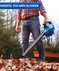 Person using Beast 12 Gallon Wet Dry Vacuum With Detachable Blower, 5 Peak HP, 210 MPH Blower, outdoors clearing leaves