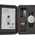 Dormont Flo-Pro MD gas flow and pressure diagnostic tool in a foam-lined hard case with circular sensor, 4‑AA battery pack, and 120V adapter.