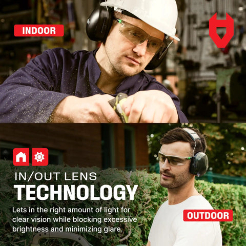 Legit Anti Fog Safety Glasses With Scratch Resistant Coating worn indoors and outdoors, showcasing their versatility and comfort.