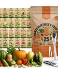 Summer Vegetable And Fruit Seed Variety Pack With 1,875 Non GMO Heirloom Seeds for indoor and outdoor backyard gardeners displayed.